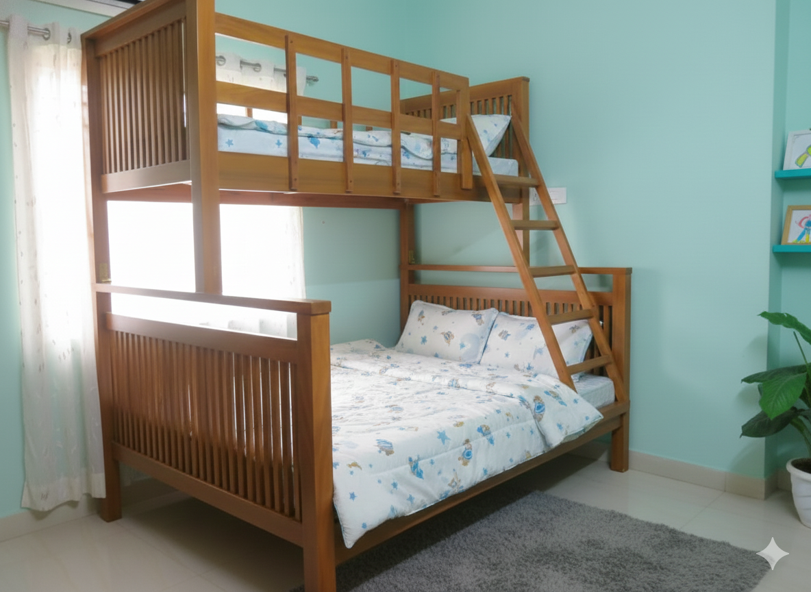 Woody Bunker Cot Bottom: 5’x6’6″ Top: 3’x6’6″